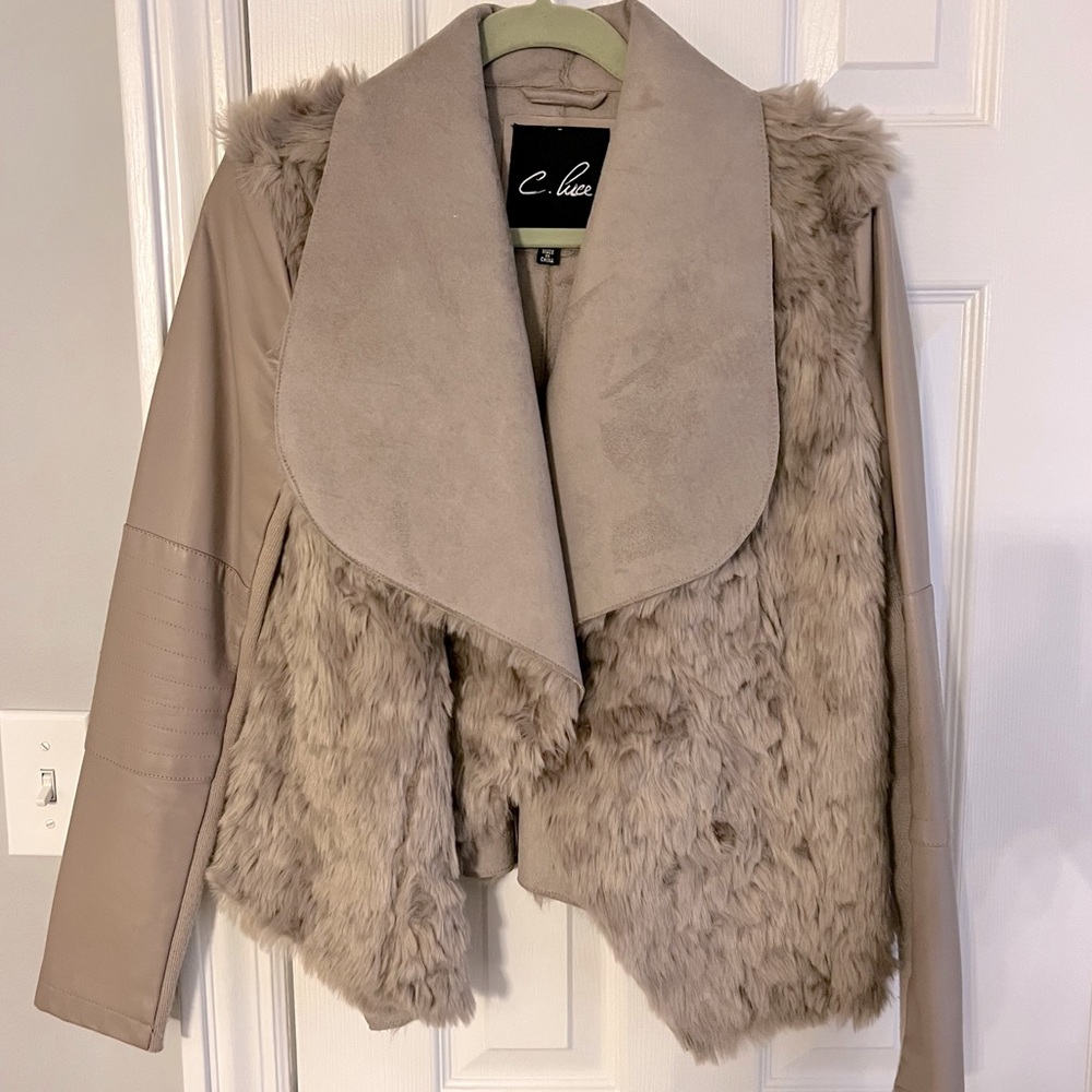 Elegant faux leather / faux fur jacket